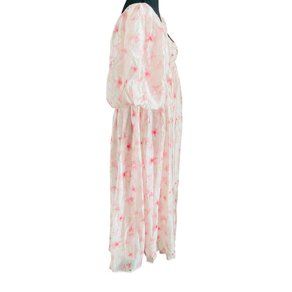 NWT Worth Collective Harlow Smocked Maxi Dress Puff Sleeve Pink Floral Chiffon S - Picture 5 of 12